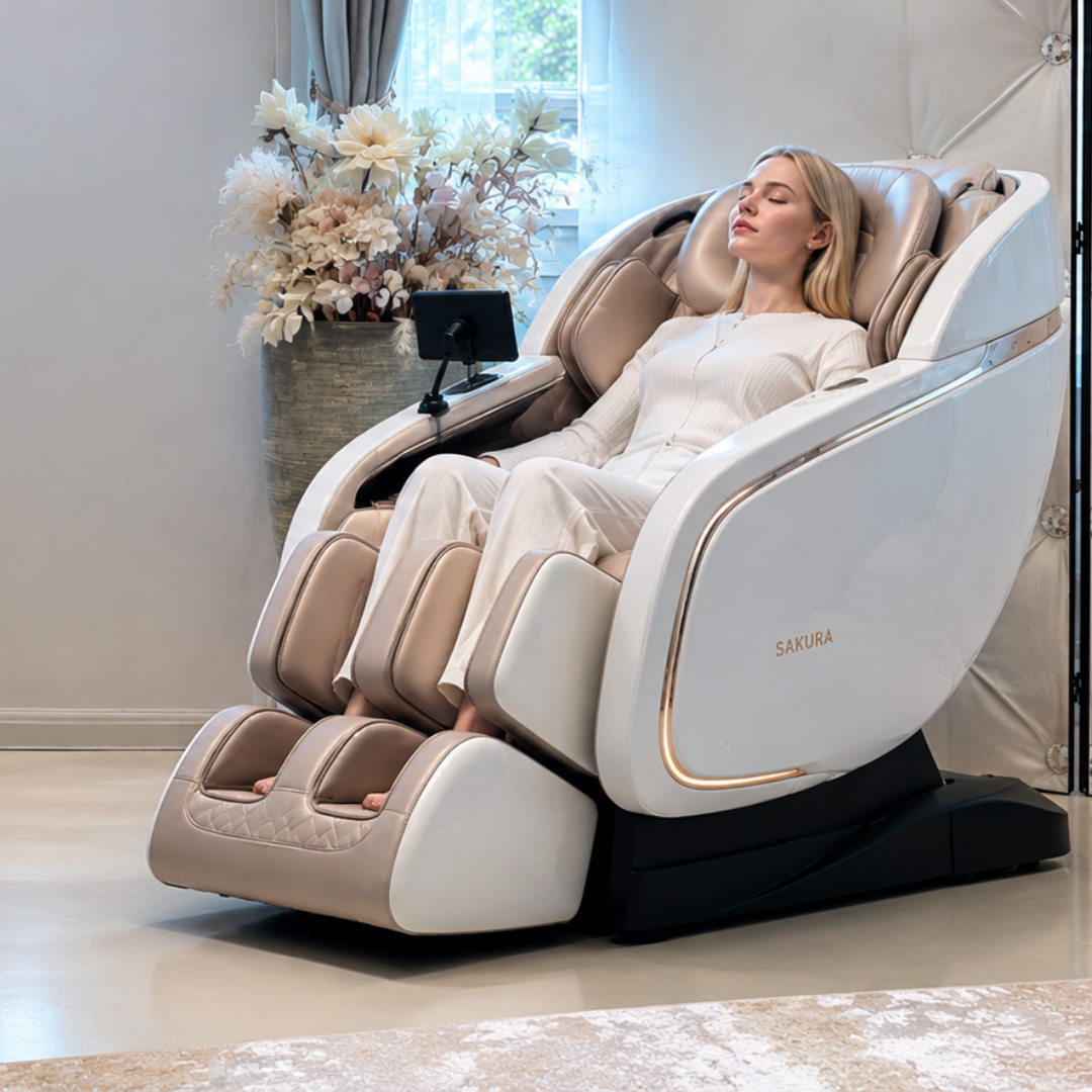 Klientka relaxující v masážním křesle